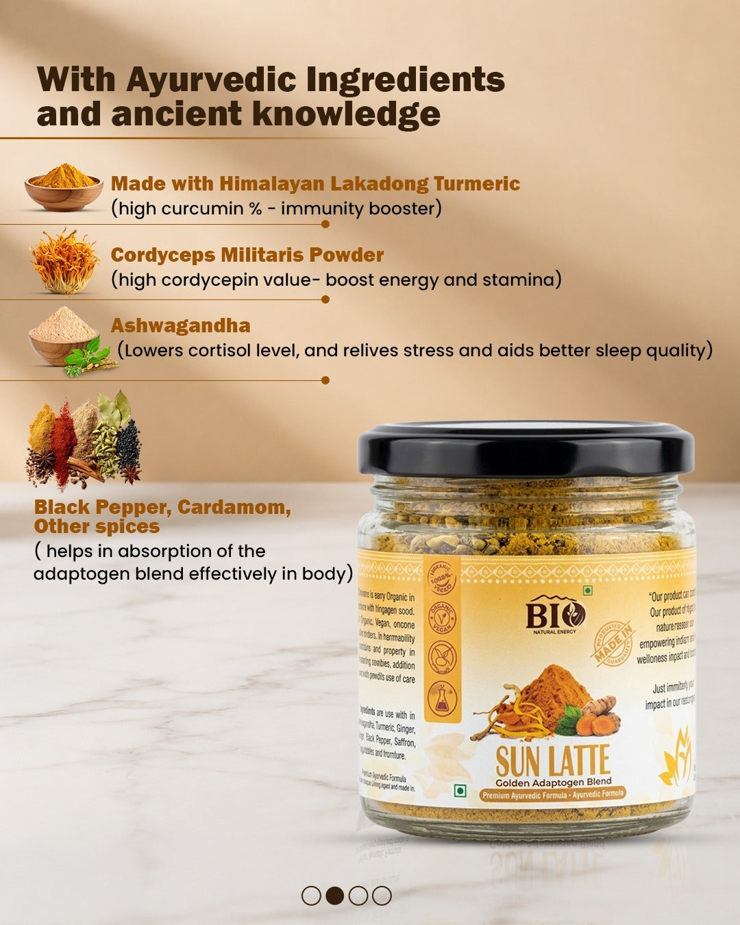 Sun Latte | Golden Adaptogen Blend | Himalayan Lakadong Turmeric+ Cordycepse Militaris | 60 gm