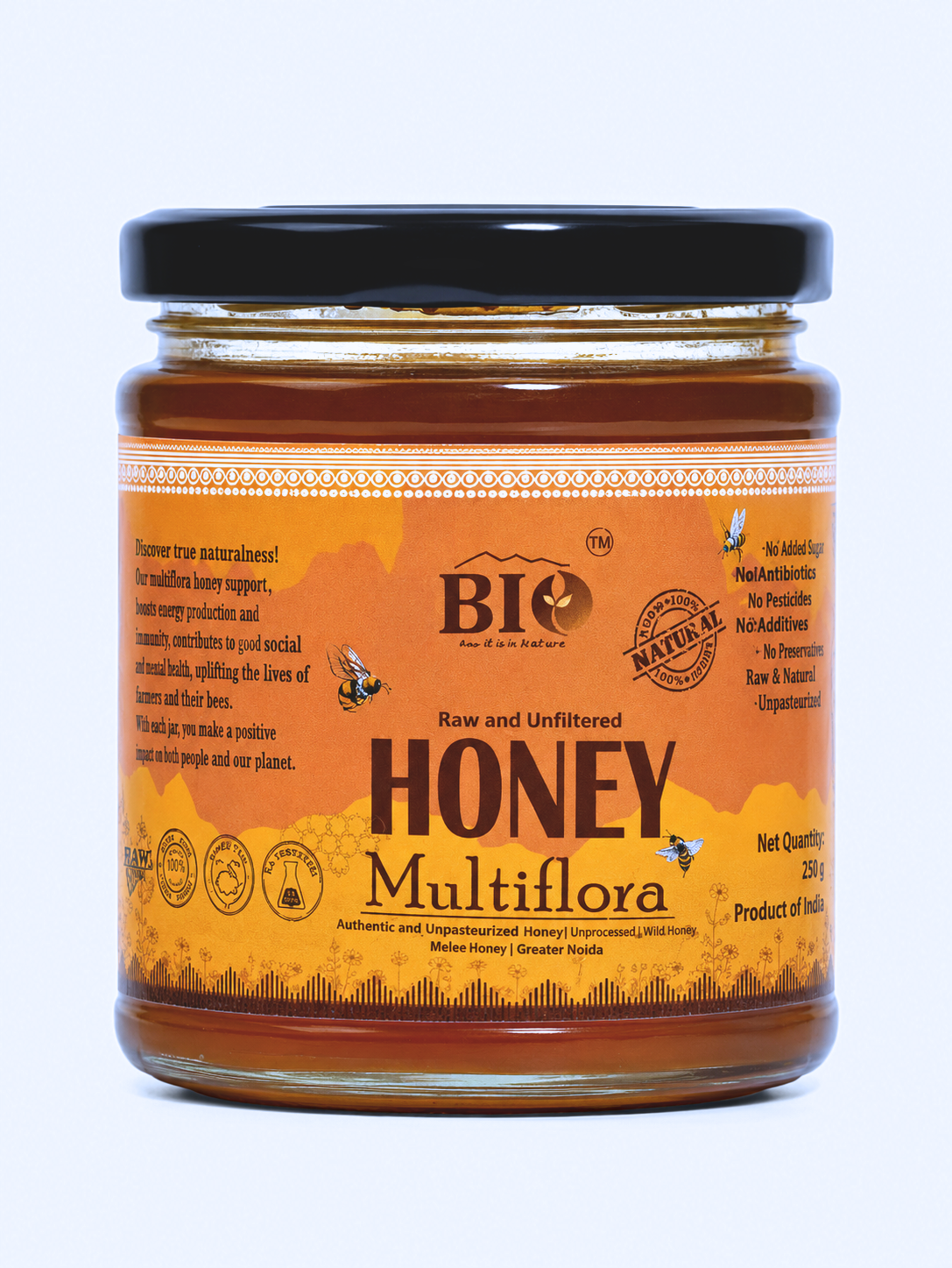 Raw & Unfiltered Multiflora Honey | Natural and Unpasteurized | 250g